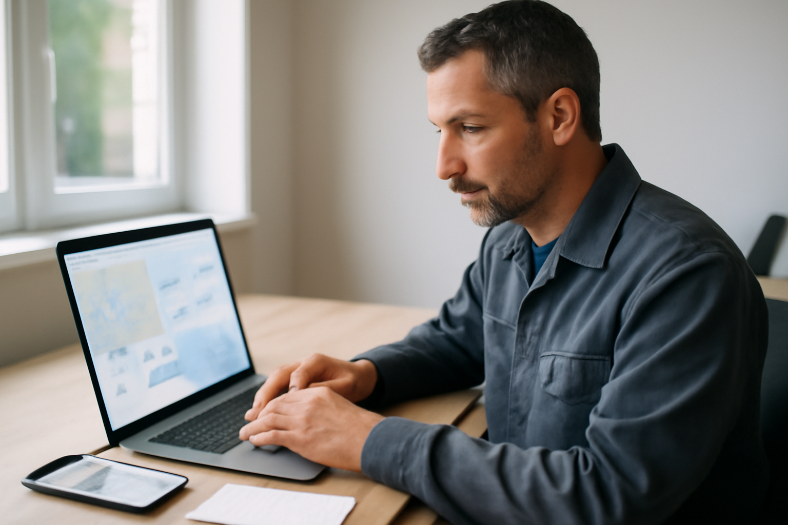 Technicien devant un ordinateur avec tableau de bord SEO local sur écran