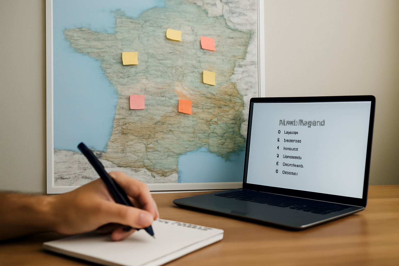 Carte de France affichée sur un mur avec post-it pour stratégie SEO local