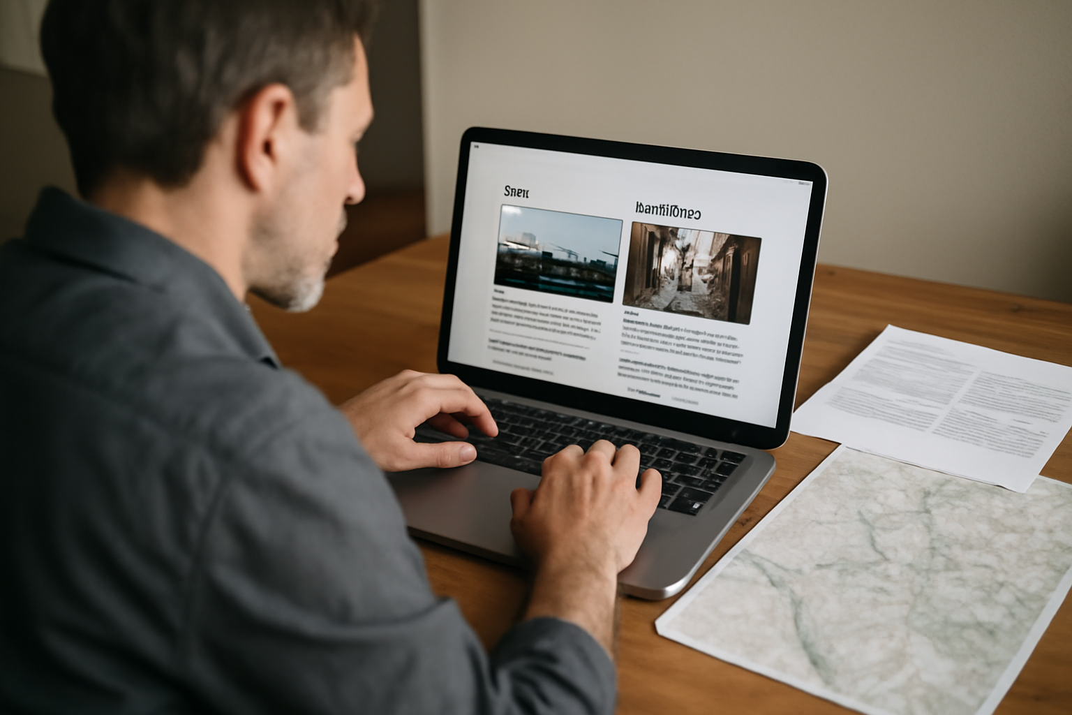 Rédacteur travaillant sur une page de service locale avec exemples de quartiers