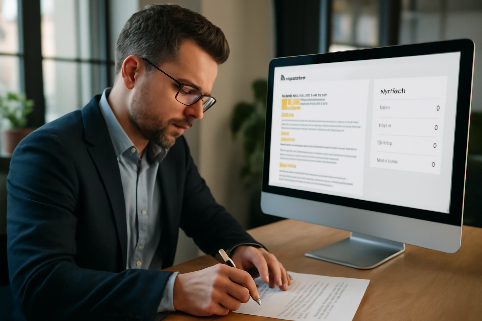 Consultant SEO local analysant des avis et catégories dans un outil sur ordinateur
