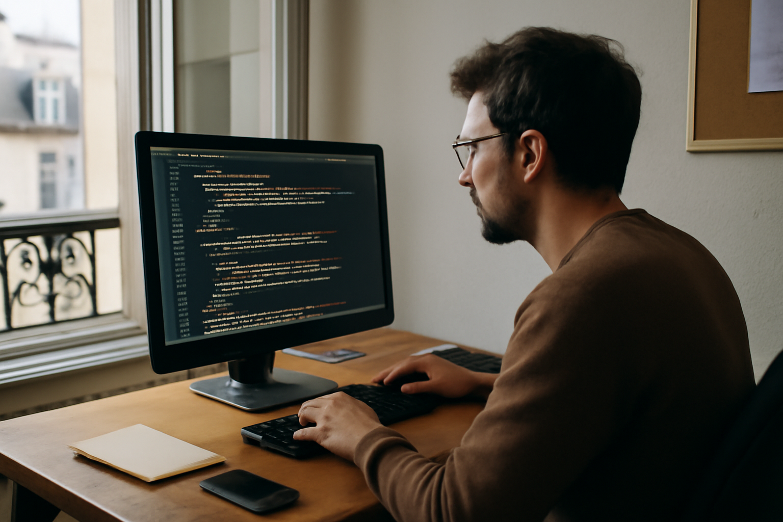 svg c est quoi : capture photo réaliste d'un designer web montrant un fichier SVG sur écran, atelier lumineux