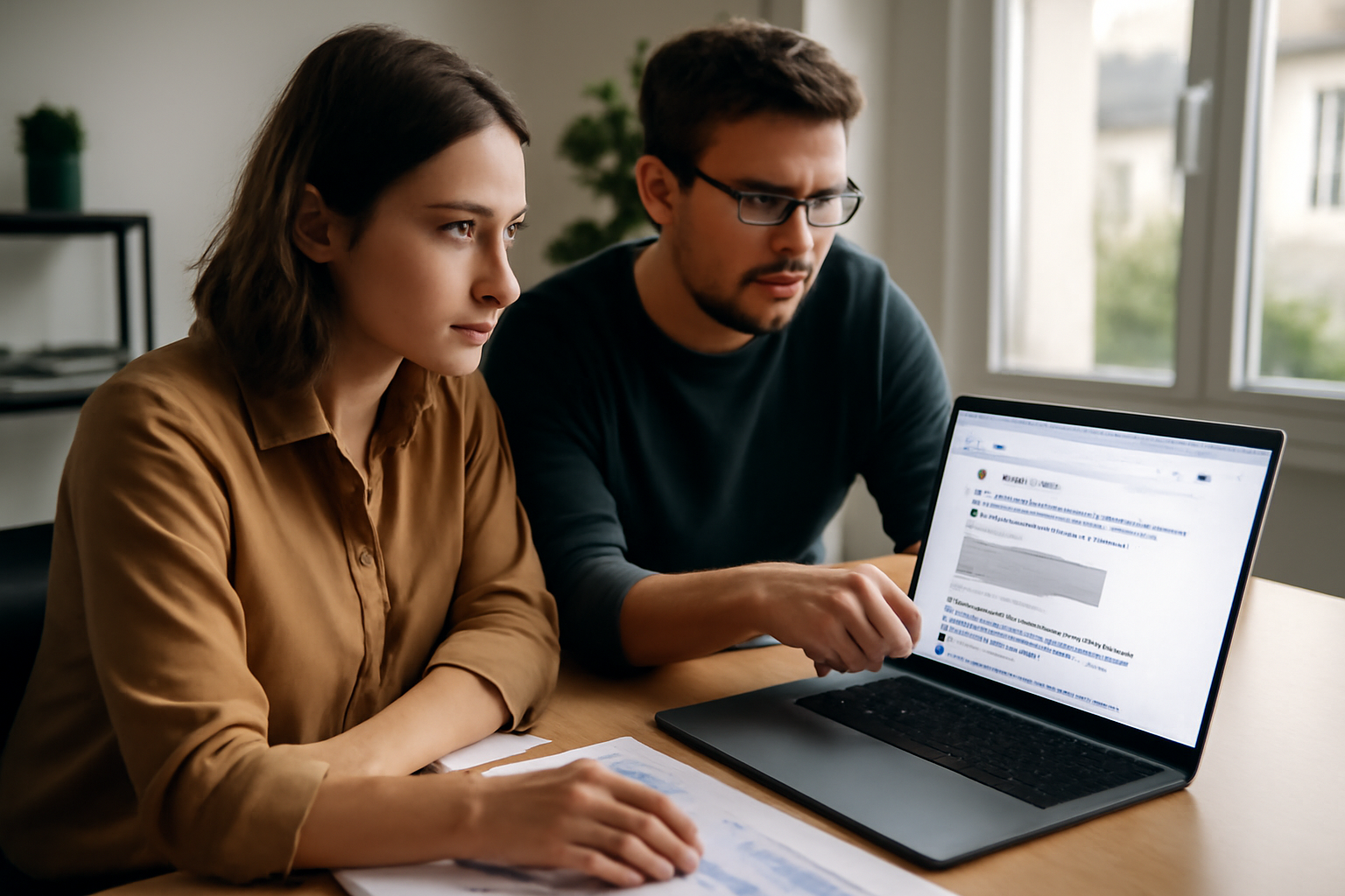 a propos des extraits optimisés sur un écran de recherche en France, équipe marketing consultant un PC dans un bureau