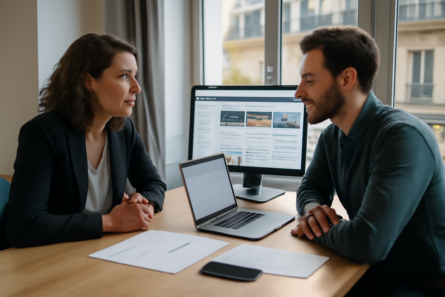 digital workplace définition : équipe au bureau avec portail numérique unifié sur écran