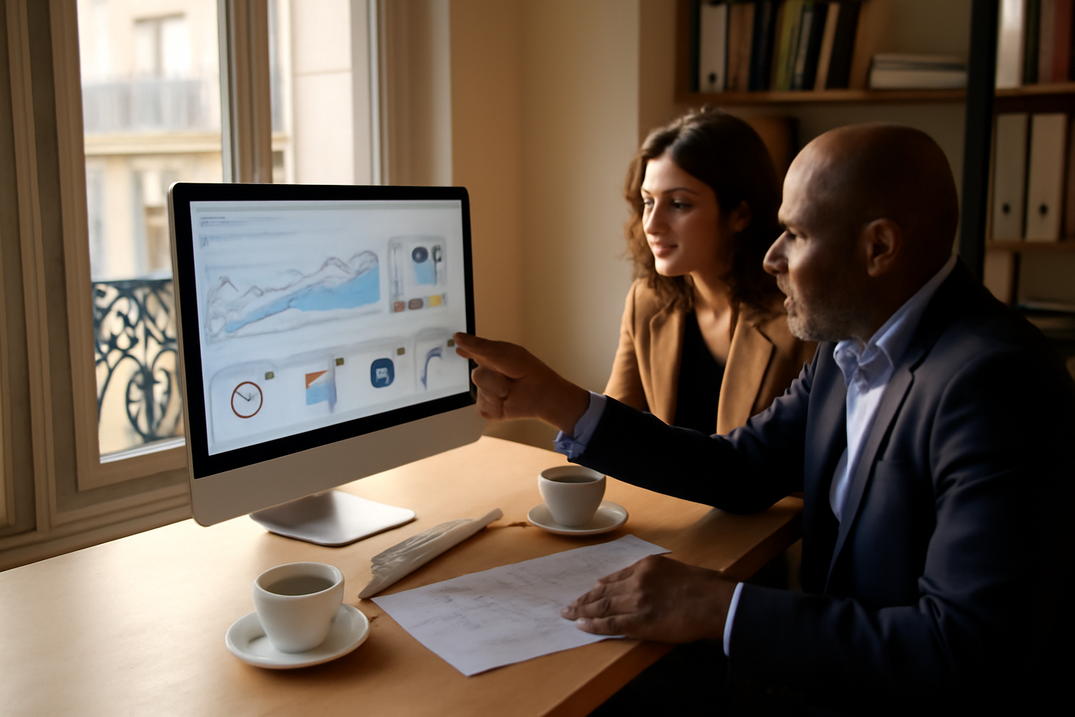 communication sur les réseaux sociaux : équipe marketing devant un ordinateur avec analytics et planning éditorial