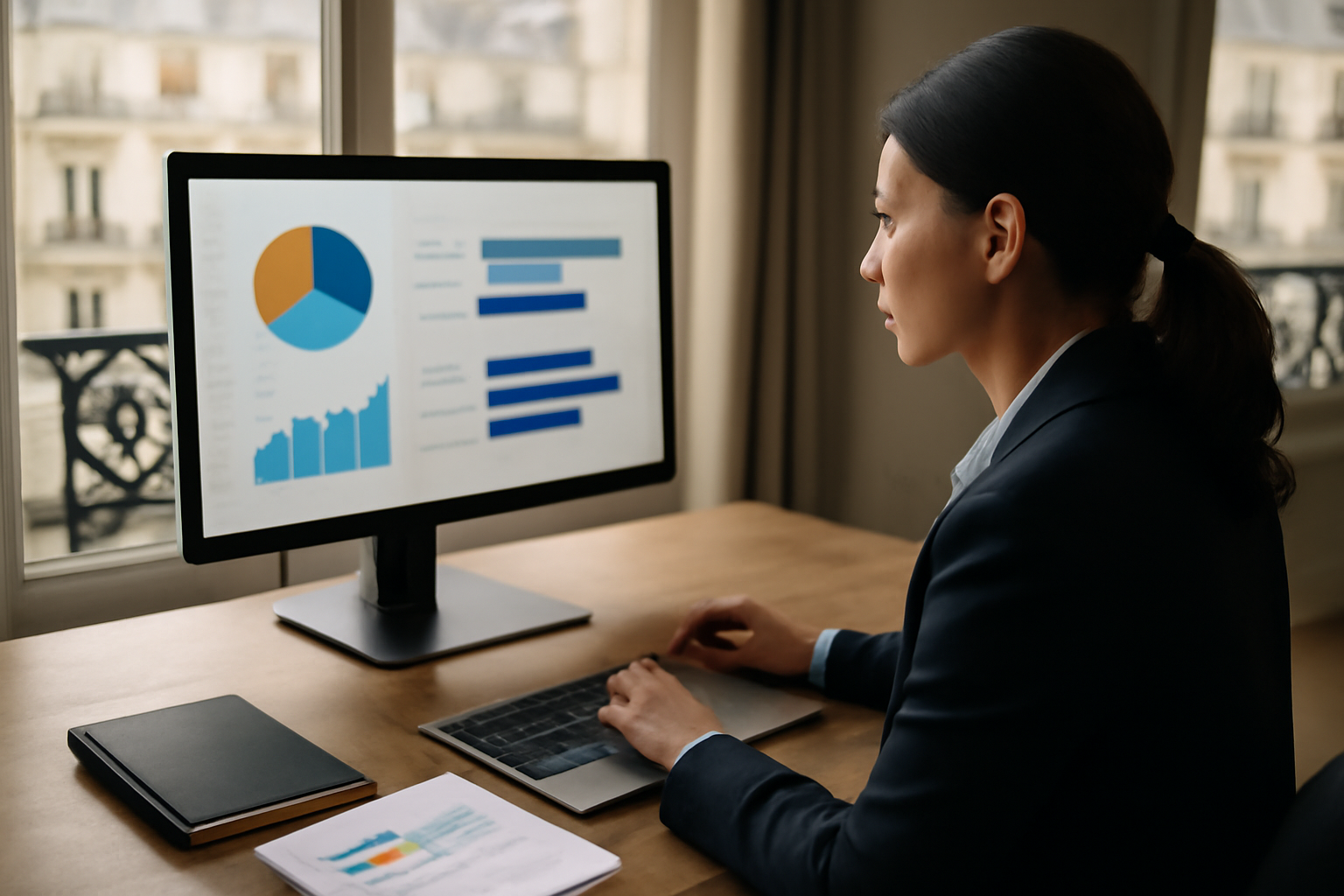 csp+ : un analyste marketing examine des segments sur un écran dans un bureau en France