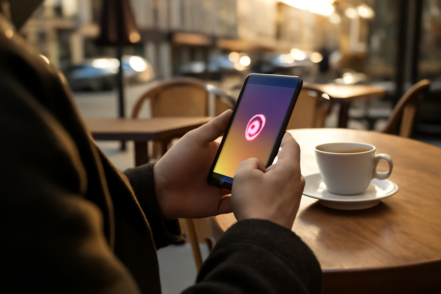 gafam instagram : écran smartphone affichant l’app Instagram à Paris, lumière de fin d’après-midi