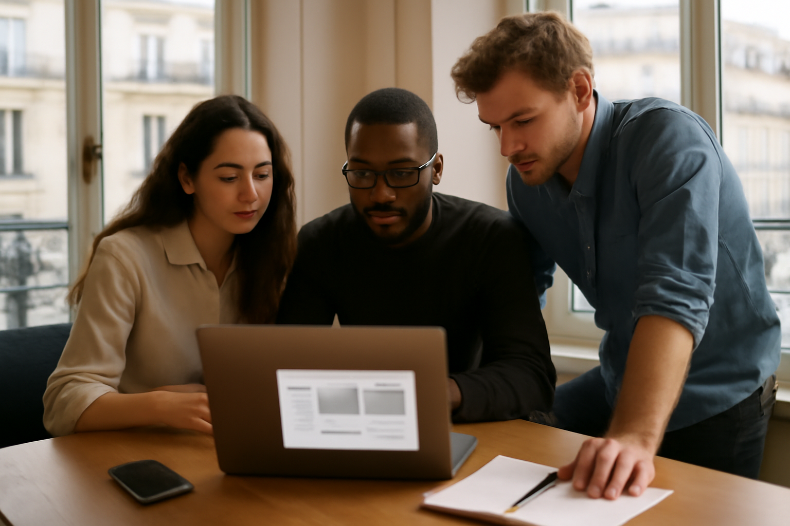ux design définition : équipe produit testant un prototype sur ordinateur en agence