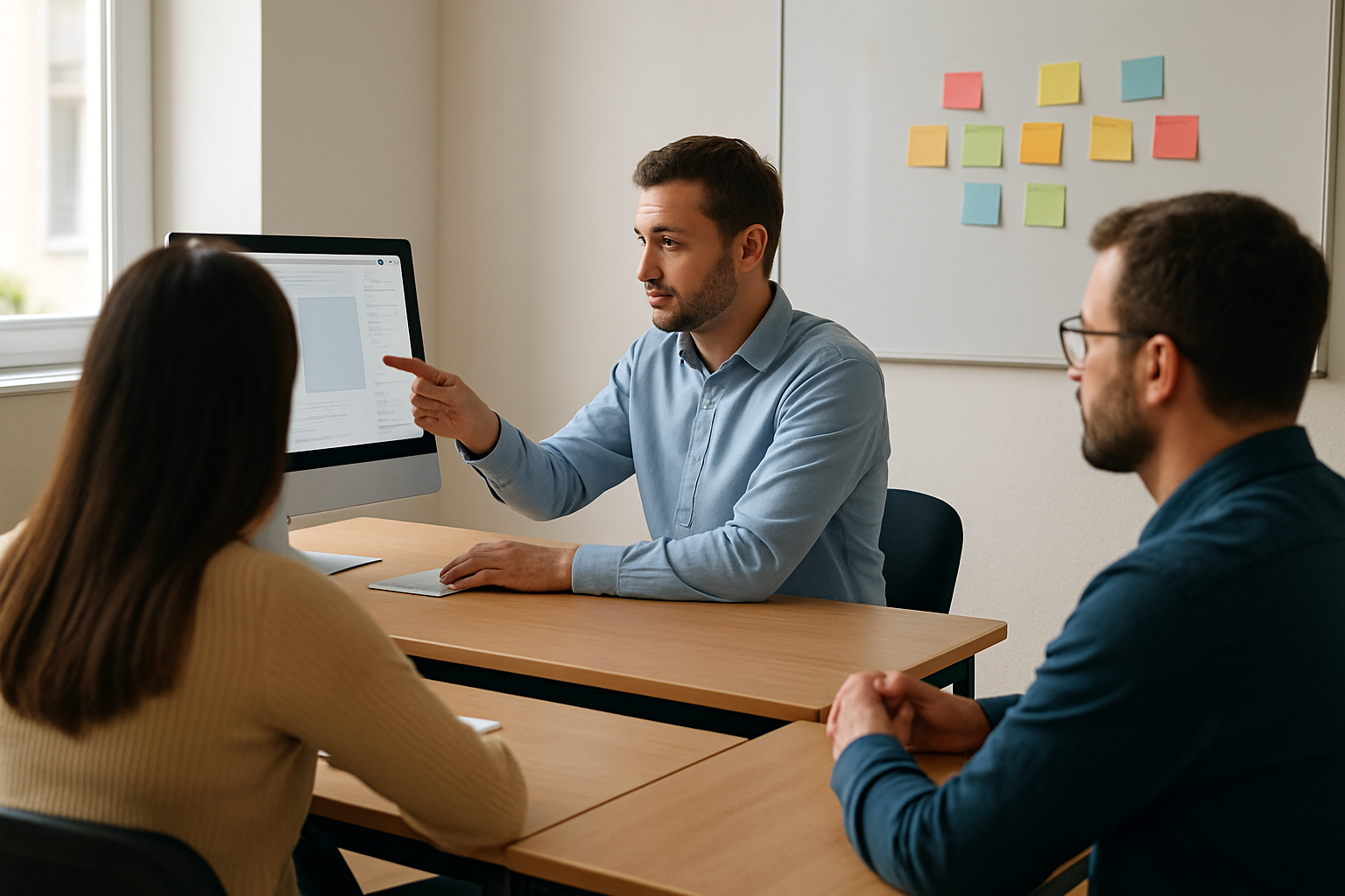 Formation Canva avec exercices sur ordinateur en salle de formation, France