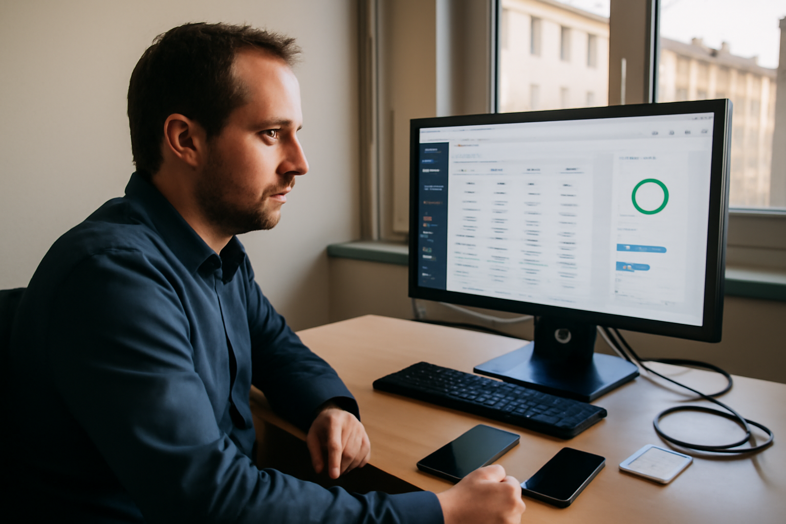 mdm mobile device management : technicien IT configurant des politiques sur une console de gestion mobile en entreprise