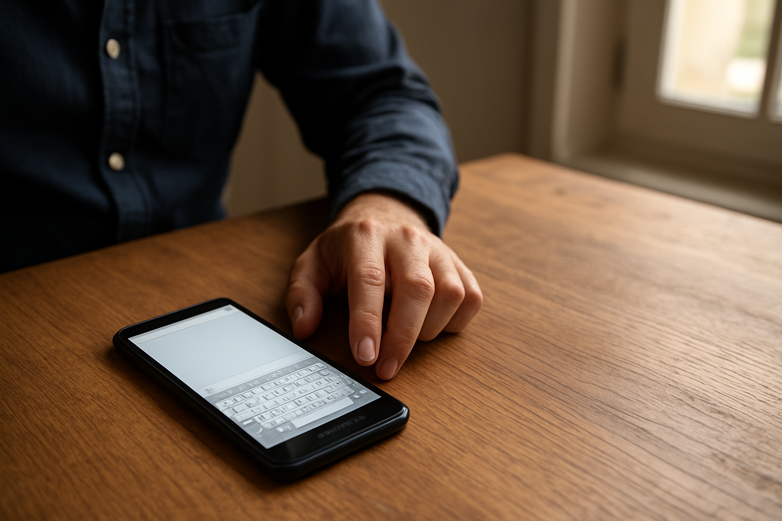 Presse-papier Samsung accessible depuis le clavier dans un champ de texte, écran de smartphone en lumière naturelle