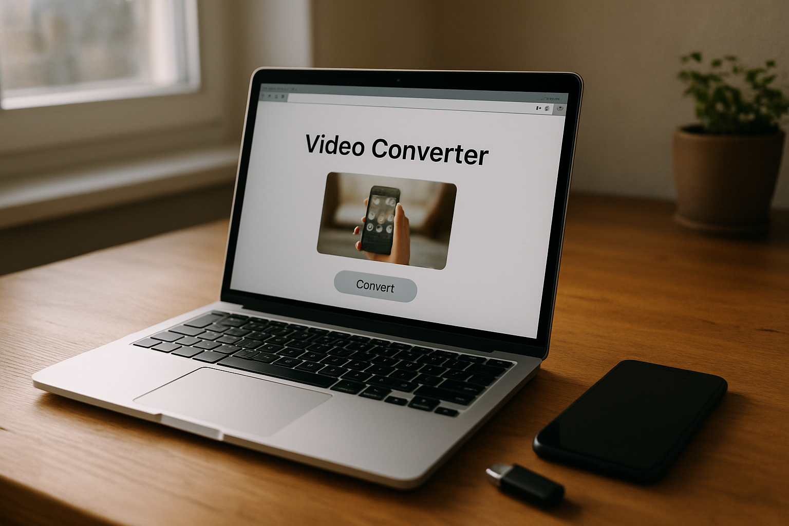 Conversion AVI vers MP4 en ligne sur ordinateur avec navigateur et fichier vidéo